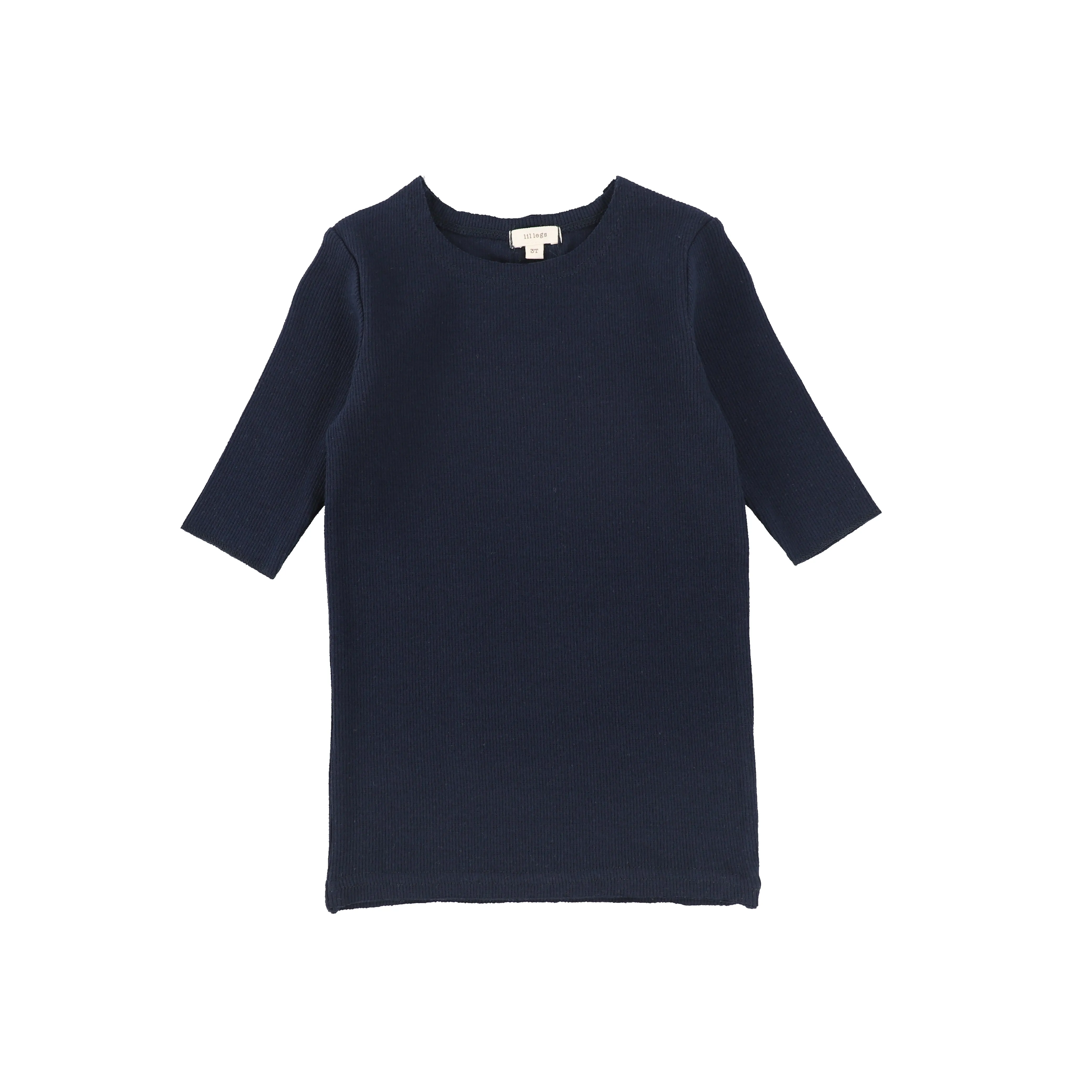 Basic Ribbed Three Quarter Sleeve Tee - Navy
