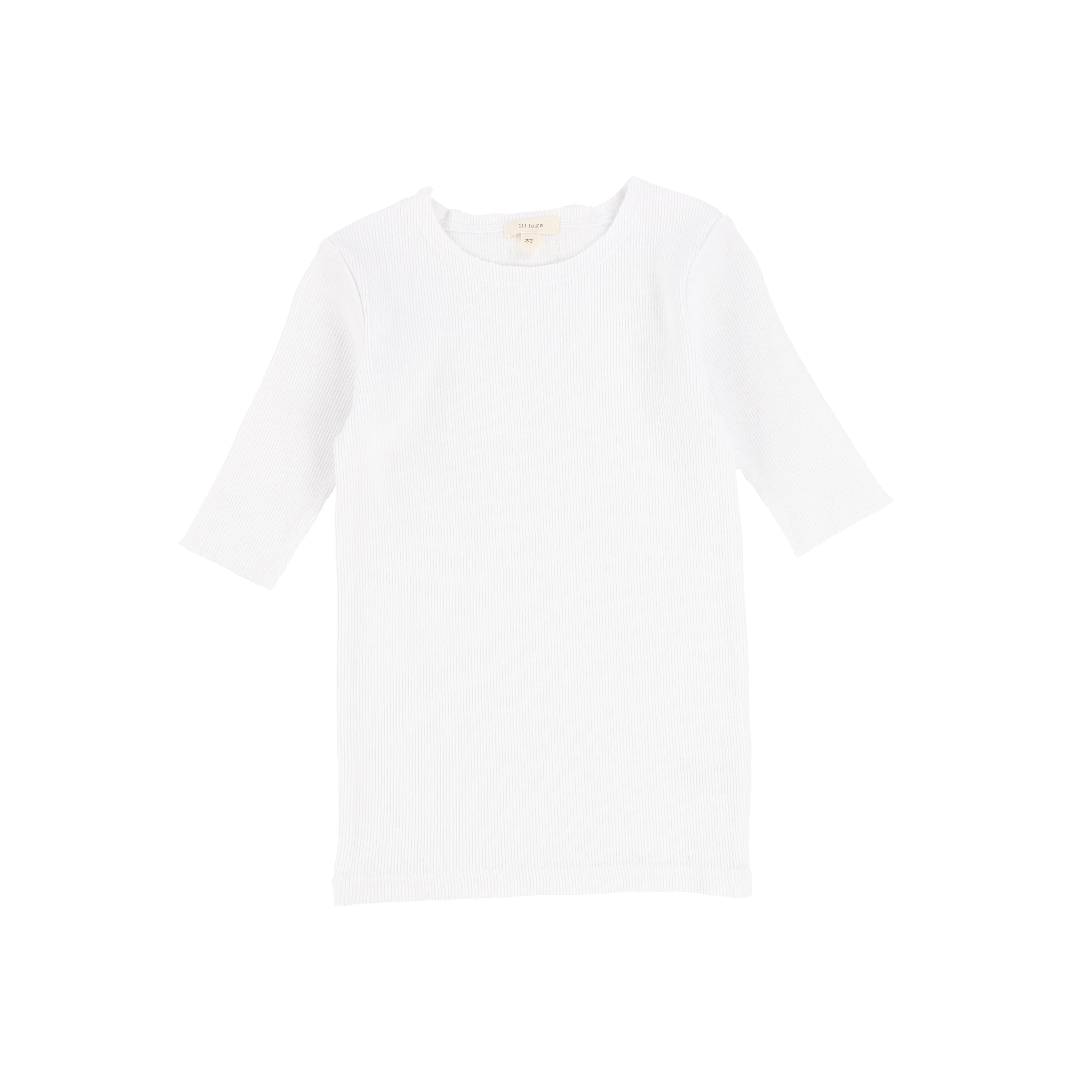 Basic Ribbed Three Quarter Sleeve Tee - White