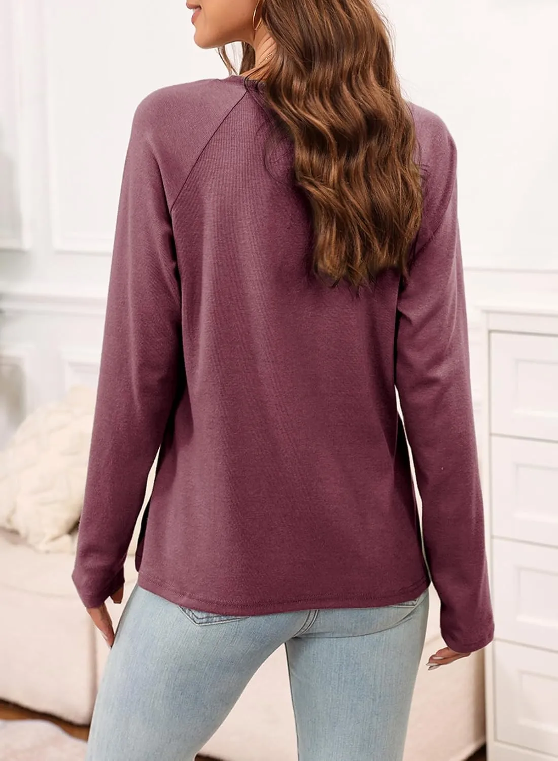 EVALESS Womens Casual Spring Summer Tops 2025 Trendy Crewneck Long Sleeve Shirts Basic T Shirts Loose Fit Pleated Tee Blouses