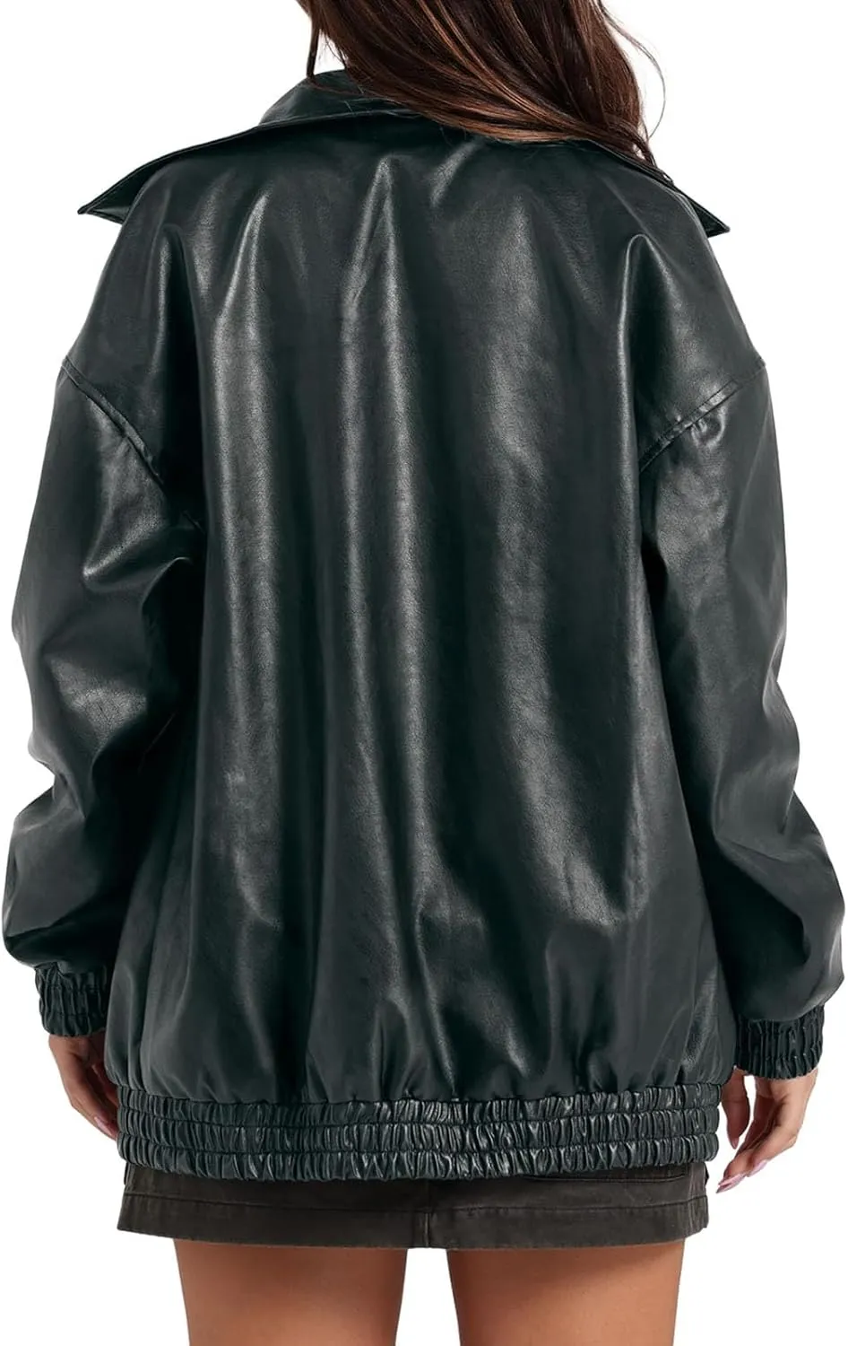 Faux Leather Jacket for Women Lapel Oversized Motorcycle Jacket Zip Up Bomber Coats Winter Fashion 2024 Fall Outfits