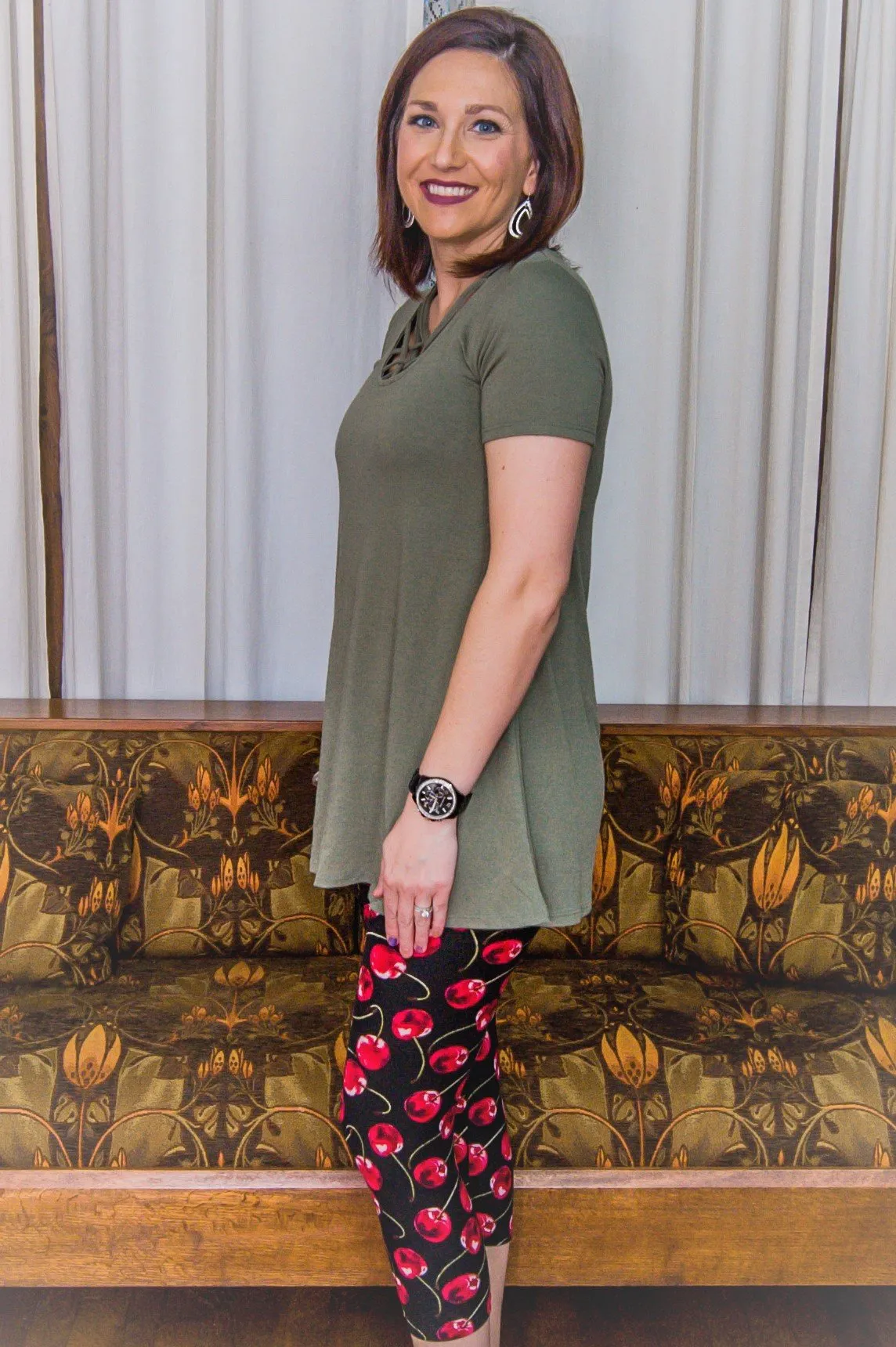 Genevieve Criss-Cross Light Olive Top