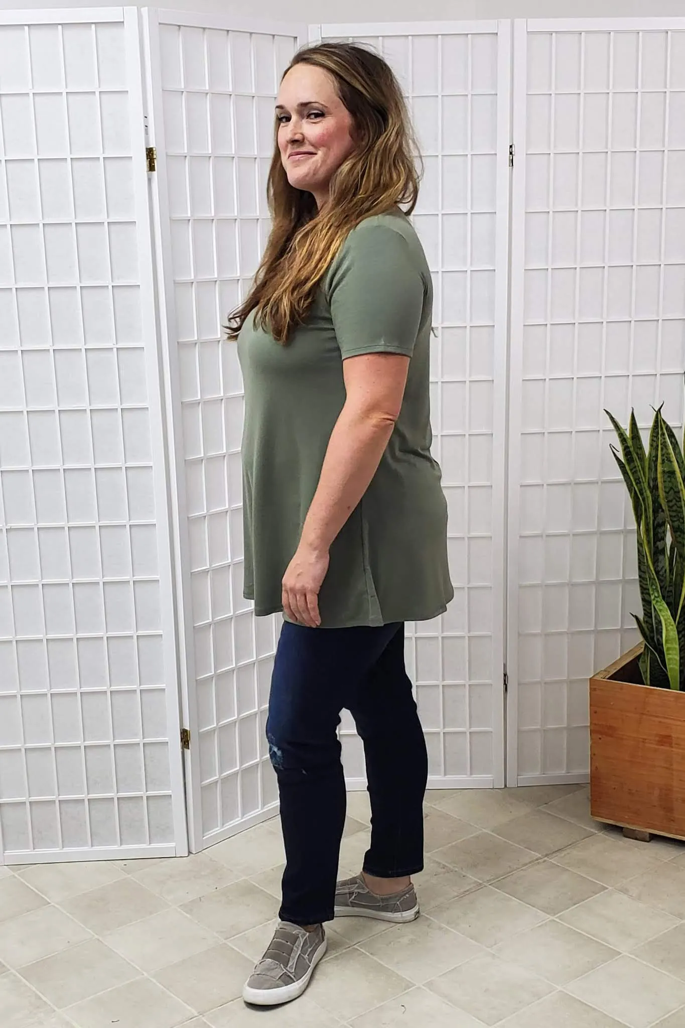 Genevieve Criss-Cross Light Olive Top