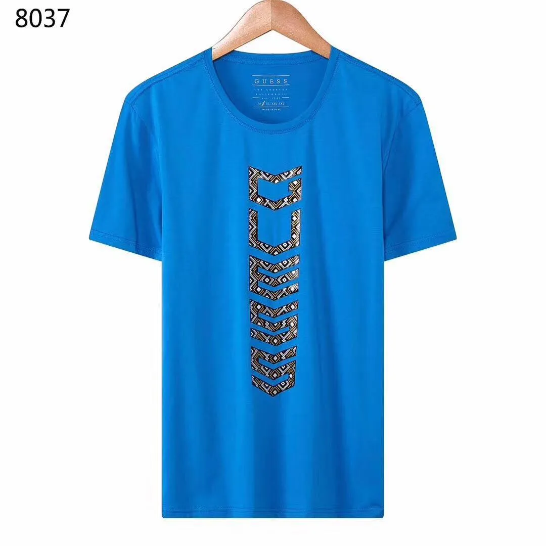 Guess Men's Short Sleeve Basic Pop Logo Crew T-Shirt Blue