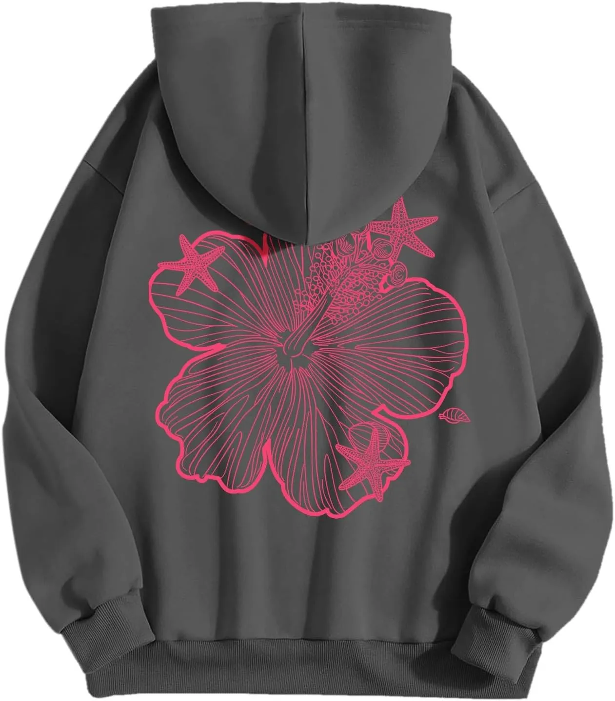 Hoodies For Women Oversized Graphic Print Floral Sweatshirt Preppy Trendy Long Sleeved Pullover Top With Pockets