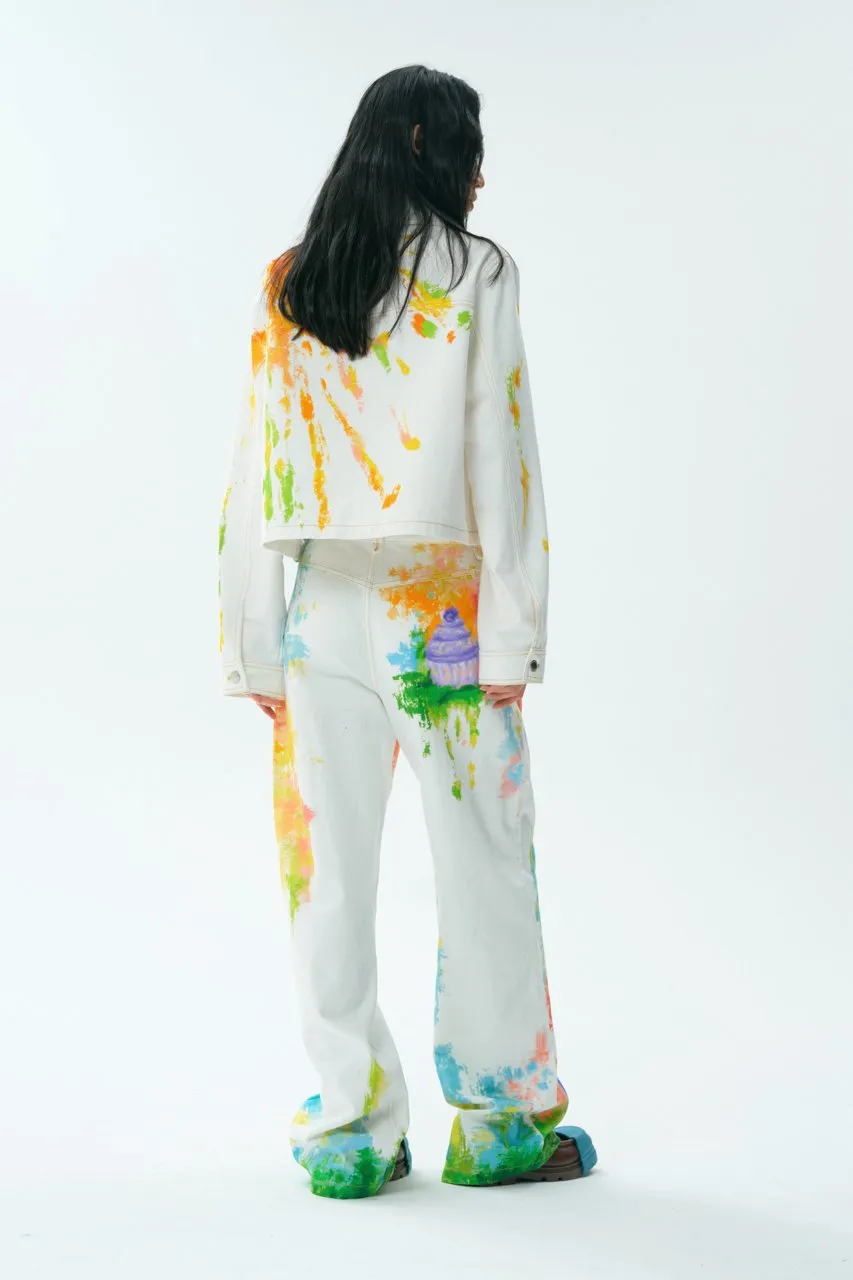 Illustration Print Button Placket Long Sleeve Denim Jacket