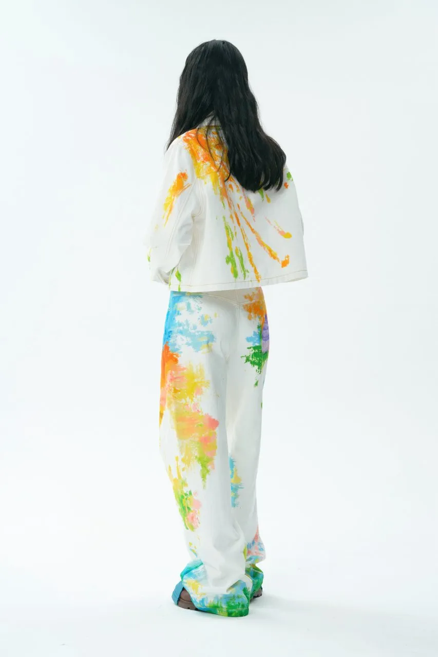Illustration Print Button Placket Long Sleeve Denim Jacket