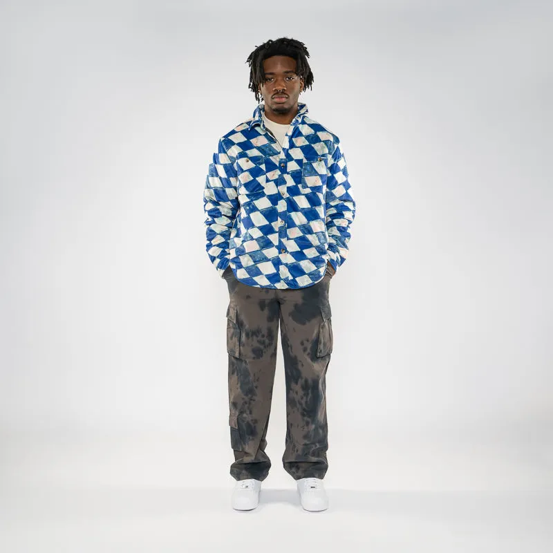 KidSuper Moleskin Checkered Quilted Overshirt - Blue
