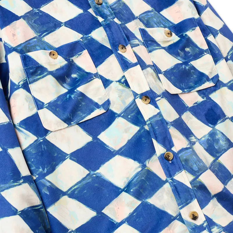 KidSuper Moleskin Checkered Quilted Overshirt - Blue