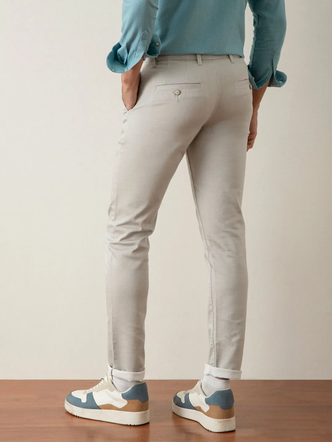 Light Grey Plain Stretch Trouser