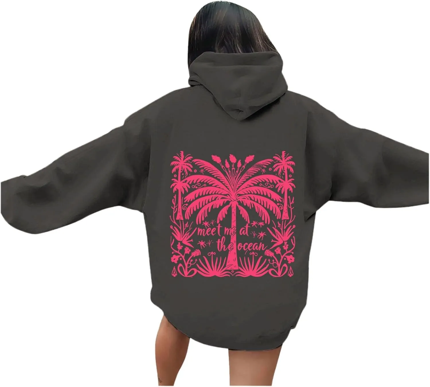 Meet Me at The Ocean Hoodies Sweatshirt for Women 2024 Oversized Y2k Hooded Shirt Trendy Beach Sweatshirs Tops