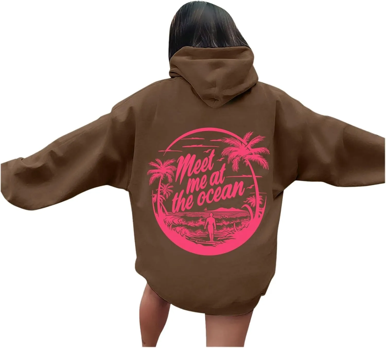 Meet Me at The Ocean Hoodies Sweatshirt for Women 2024 Oversized Y2k Hooded Shirt Trendy Beach Sweatshirs Tops