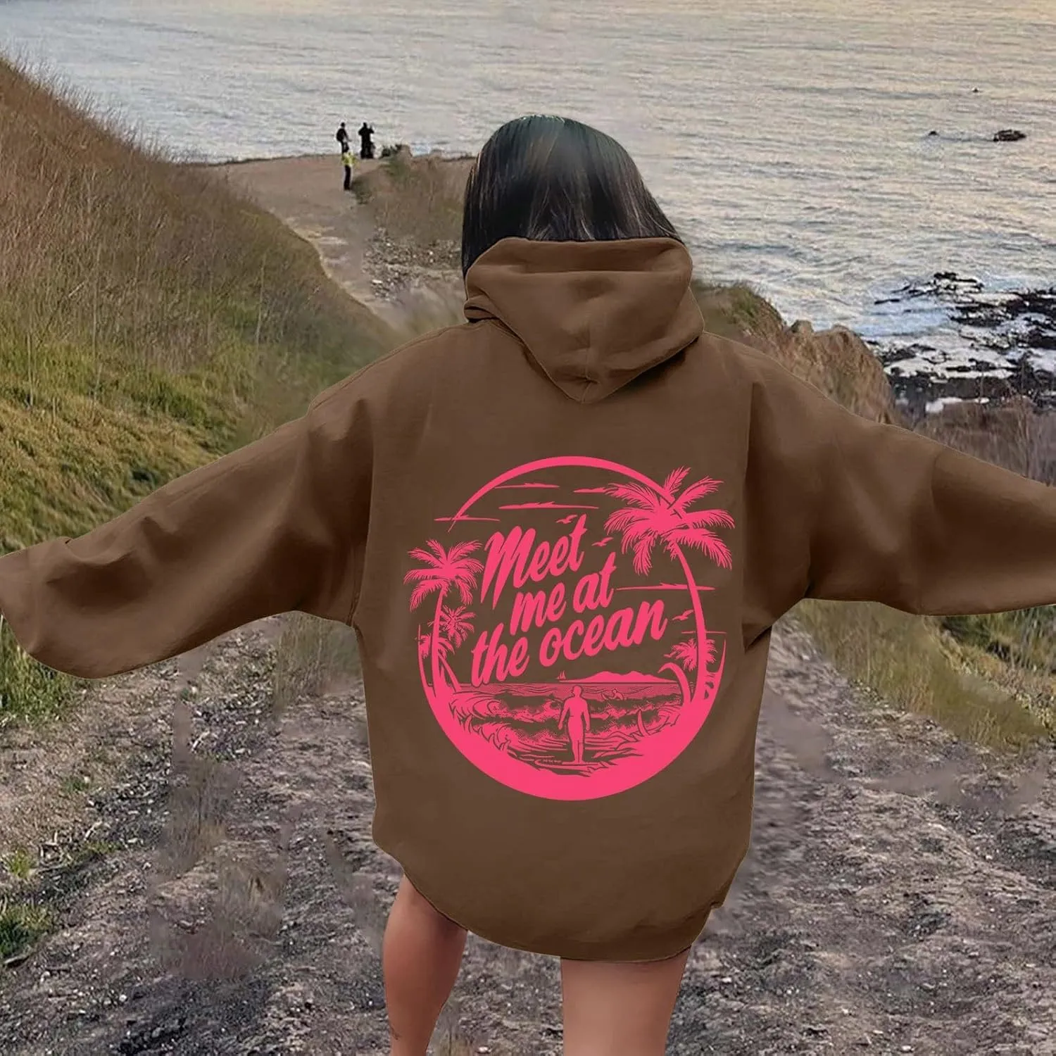 Meet Me at The Ocean Hoodies Sweatshirt for Women 2024 Oversized Y2k Hooded Shirt Trendy Beach Sweatshirs Tops