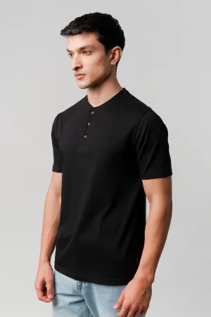 Regular Fit Henley T-Shirt - Black