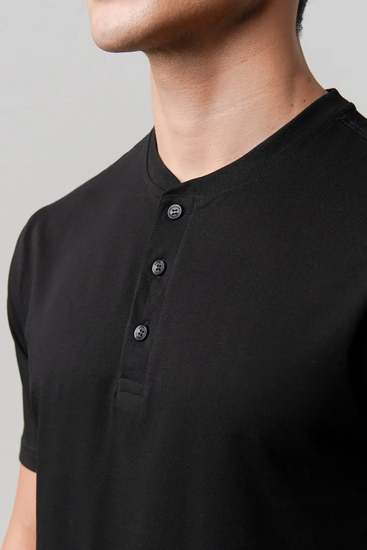 Regular Fit Henley T-Shirt - Black