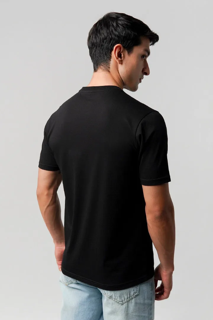 Regular Fit Henley T-Shirt - Black