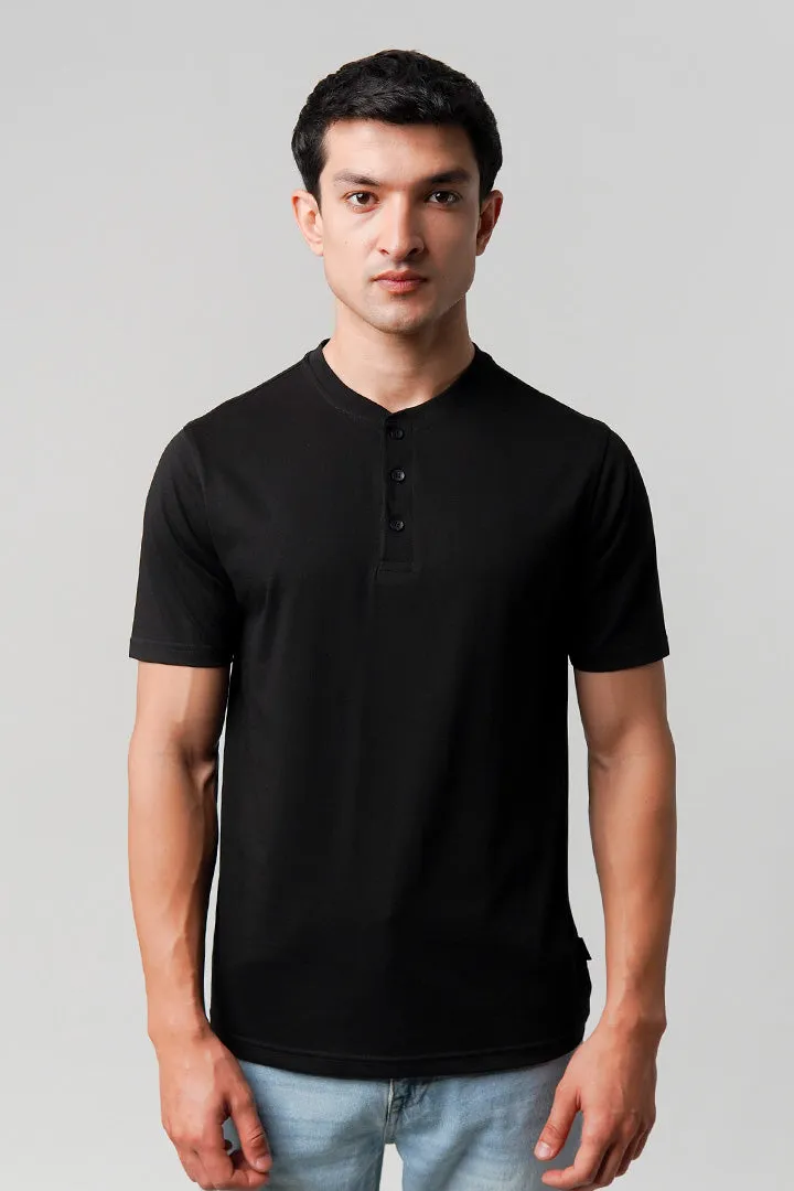 Regular Fit Henley T-Shirt - Black