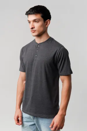 Regular Fit Henley T-Shirt - Charcoal Grey