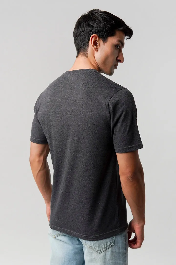 Regular Fit Henley T-Shirt - Charcoal Grey