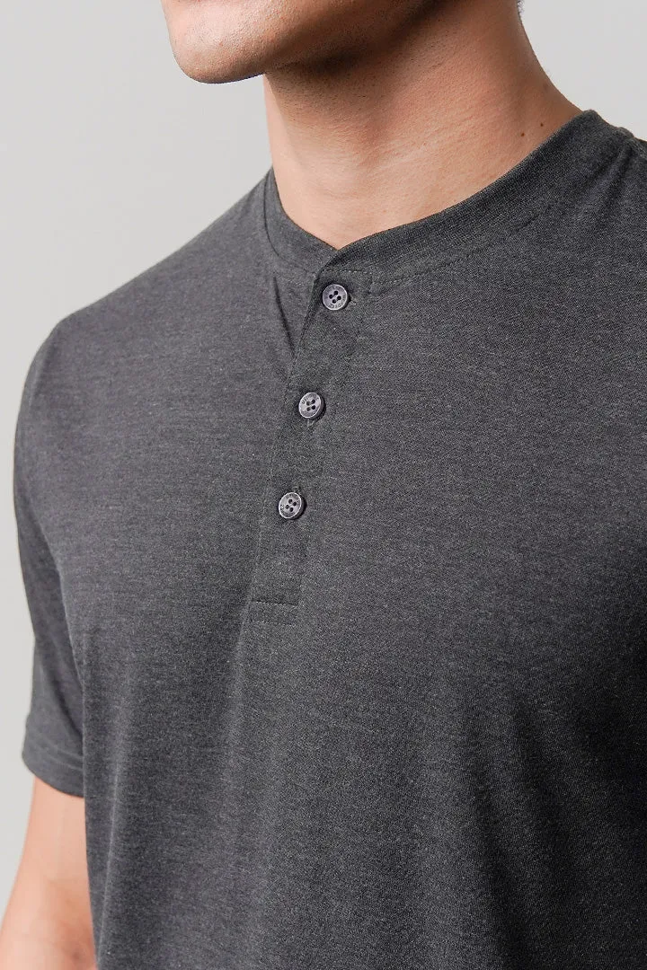 Regular Fit Henley T-Shirt - Charcoal Grey