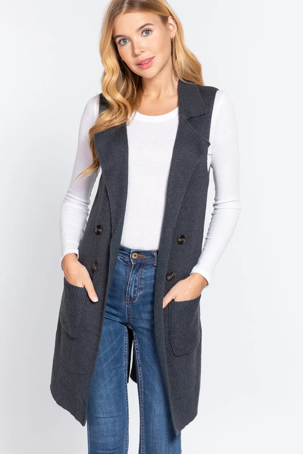 Sleeveless Long Sweater Vest -10 colors