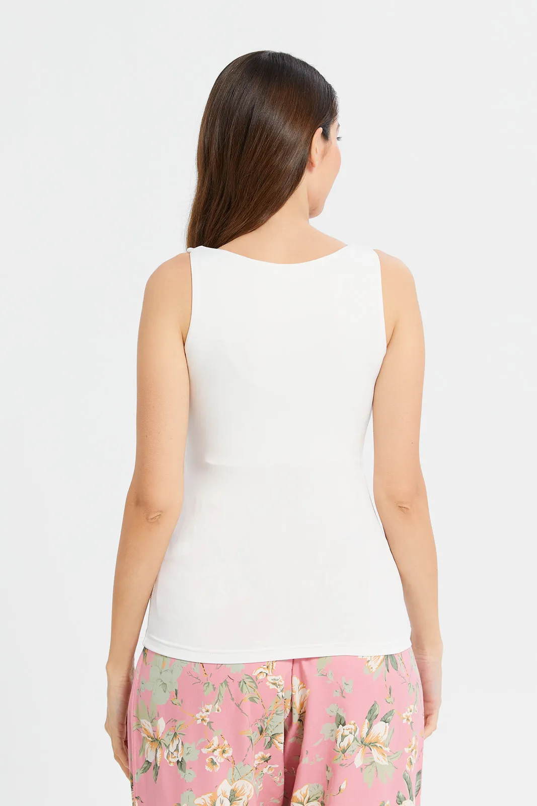 Women White Plain Layered Tank Top