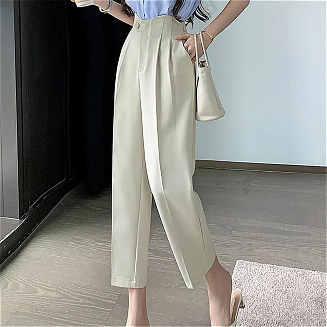Women's Pants Autumn Harem Pants High Waist Straight Casual Office Lady Ankle Length Trousers
