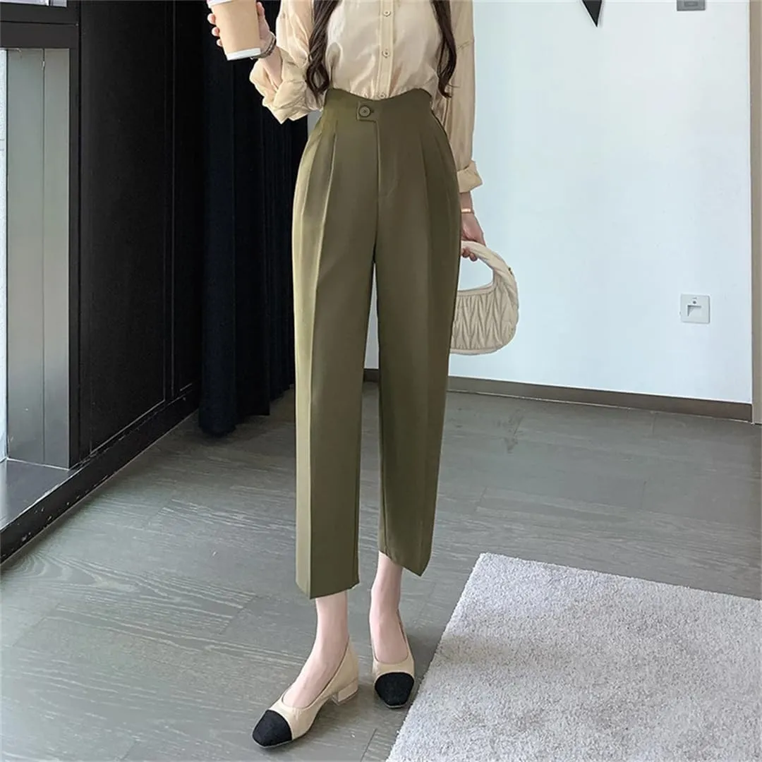 Women's Pants Autumn Harem Pants High Waist Straight Casual Office Lady Ankle Length Trousers